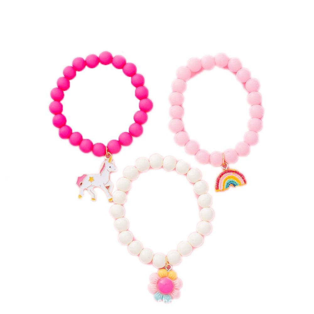 3 Children's Cute Sunflower Rainbow Unicorn Beaded Bracelets, Outer Diameter 6cm/2.36in
