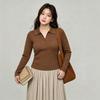 Plus Size Women Long Sleeve Knit Polo Neck Slim Fit Top