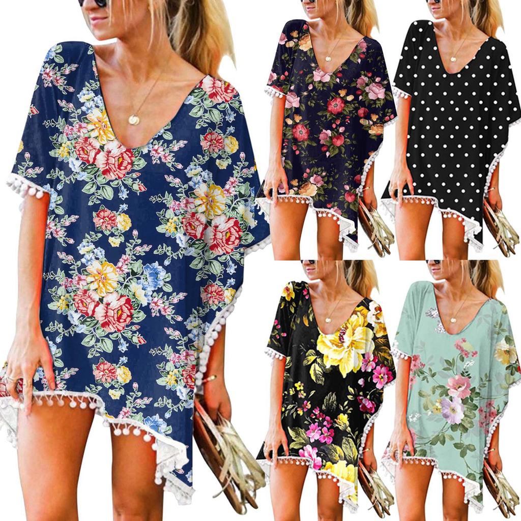 Kvinners trim Kaftan Chiffon dusker Badetøy Beach Loose Bikini Cover Up Topper