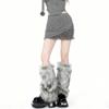 Y2K Hot Girl Gray-black Gradient Plush Leg Warmers, Sweet and Cool, Faux Fox Fur, Autumn and Winter Leg Shapers