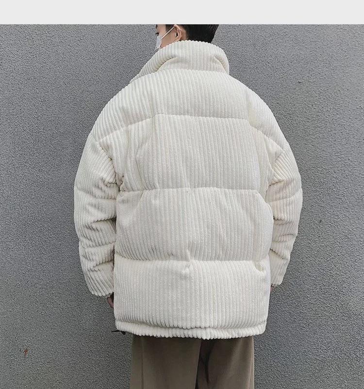 Men's Striped Cotton Winter Coat with Stand Collar and Thick Fleece, Couple's Style.