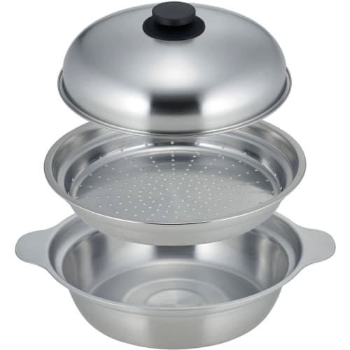 Shimomura Kihan Tabletop Pot, 24cm, with Steamer Tray, Made In Japan. Compatible with Induction and Gas Stoves. Seamless, Easy To Clean, Shatter-resis