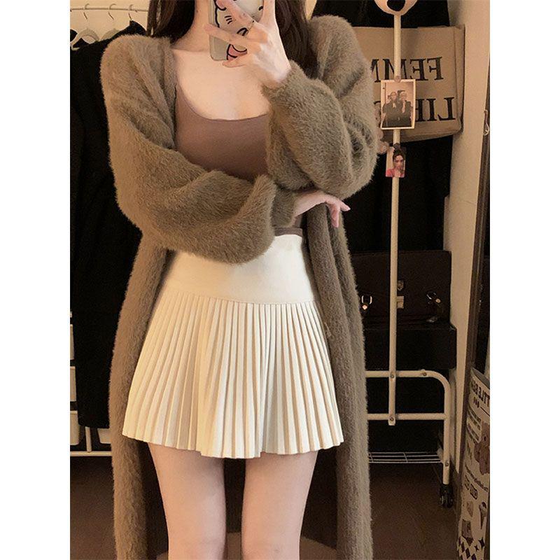 

Thickened Wool Plaid A-Line Skirt: Short, High-Waisted, Hip-Hugging, Pleated Design for Petite Women - Autumn/Winter 2025 Edition. Large грязно-белый