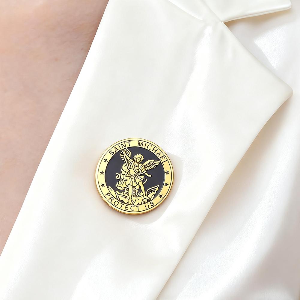 Cazador Saint Michael Protect Us Lapel Pins Women's Brooch Stainless Steel Christian Religious Jewelry Angel Brooch Men's Badges