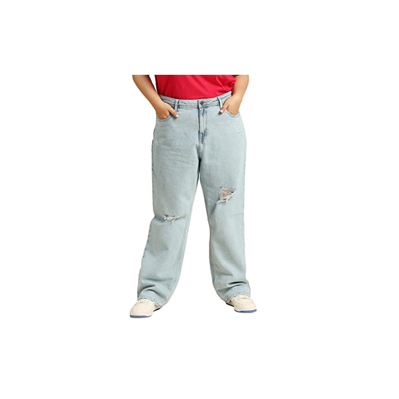 High Star Women' Wide Leg Stretchable Mid Rise Jeans (Hswjns23011P_42_Blue