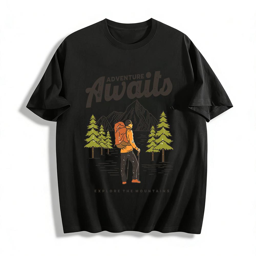 Adventure Awaits Hiking Tee Explore The Mountains Outdoor Top Pure cotton T-shirt XXS