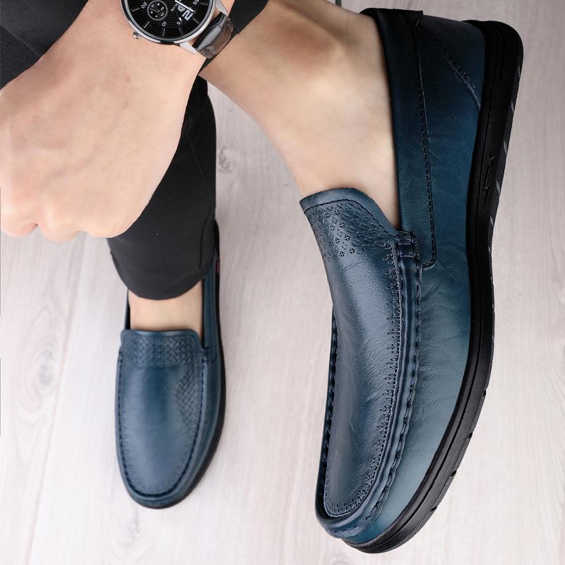 Fashion Blue Casual Leather Men Flat Loafers Designer Shoes Luxury Designers New Fashion Soft Bottom Wedding Shoes Casual Business Shoes