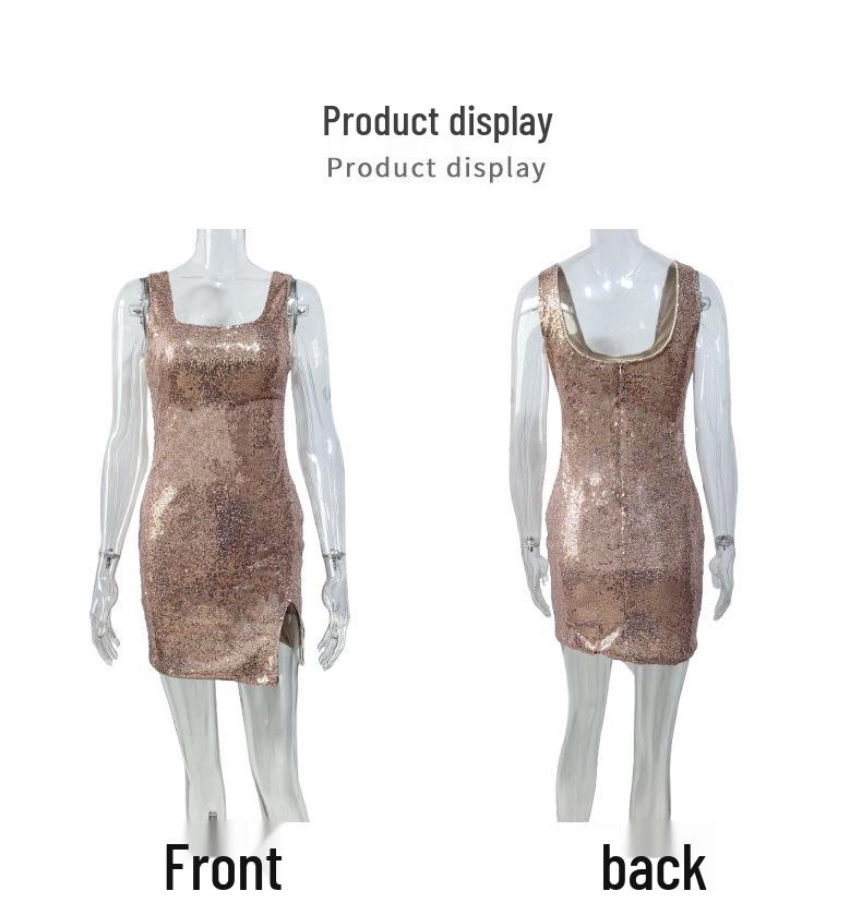 2026 European & American Sequin Spaghetti Strap Backless Party Dress