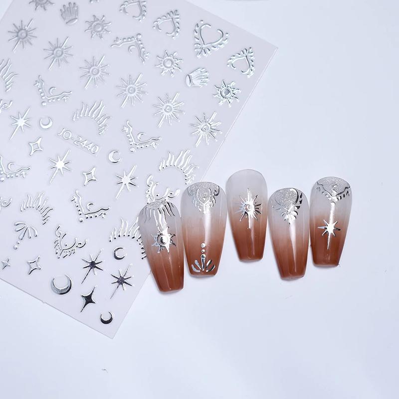 1Pc Bronzing Heart-Shaped Nail Stickers Gold And Silver Laser Butterfly Star Moon Glue Slider Diy Nail Accessories Decoration