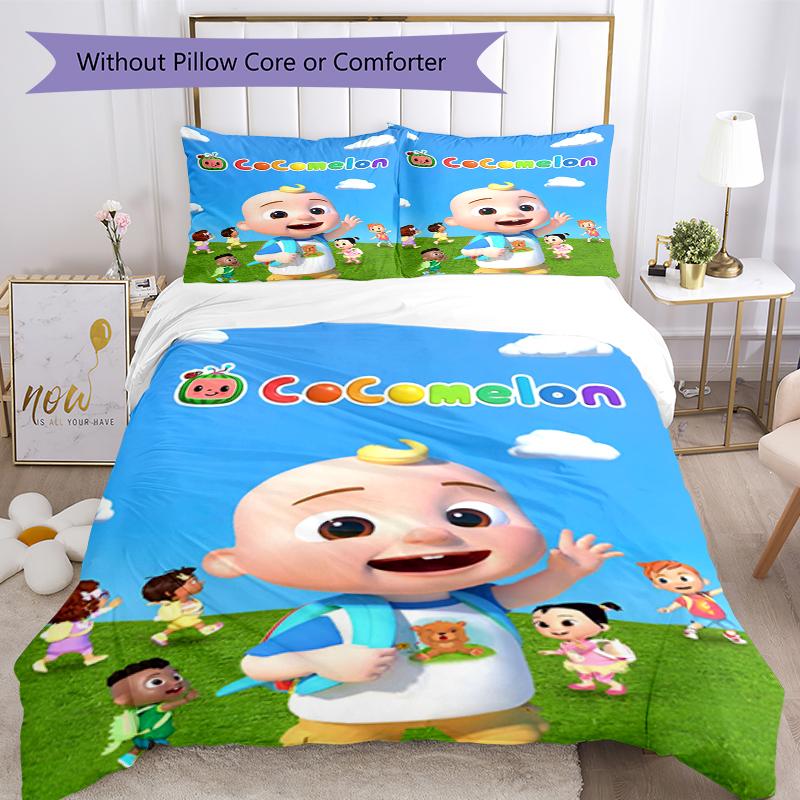 3pcs Cocomelon Bedding Set Duvet Cover Closure Includes 1 Duvet Cover & 2 Pillowcases, Soft and Comfortable for All Seasons.