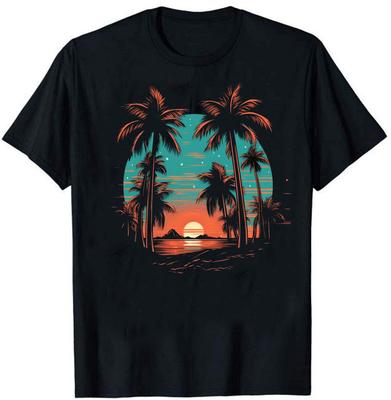 Palm Tree Tropical Beach Retro Style T-Shirt Size S-5XL