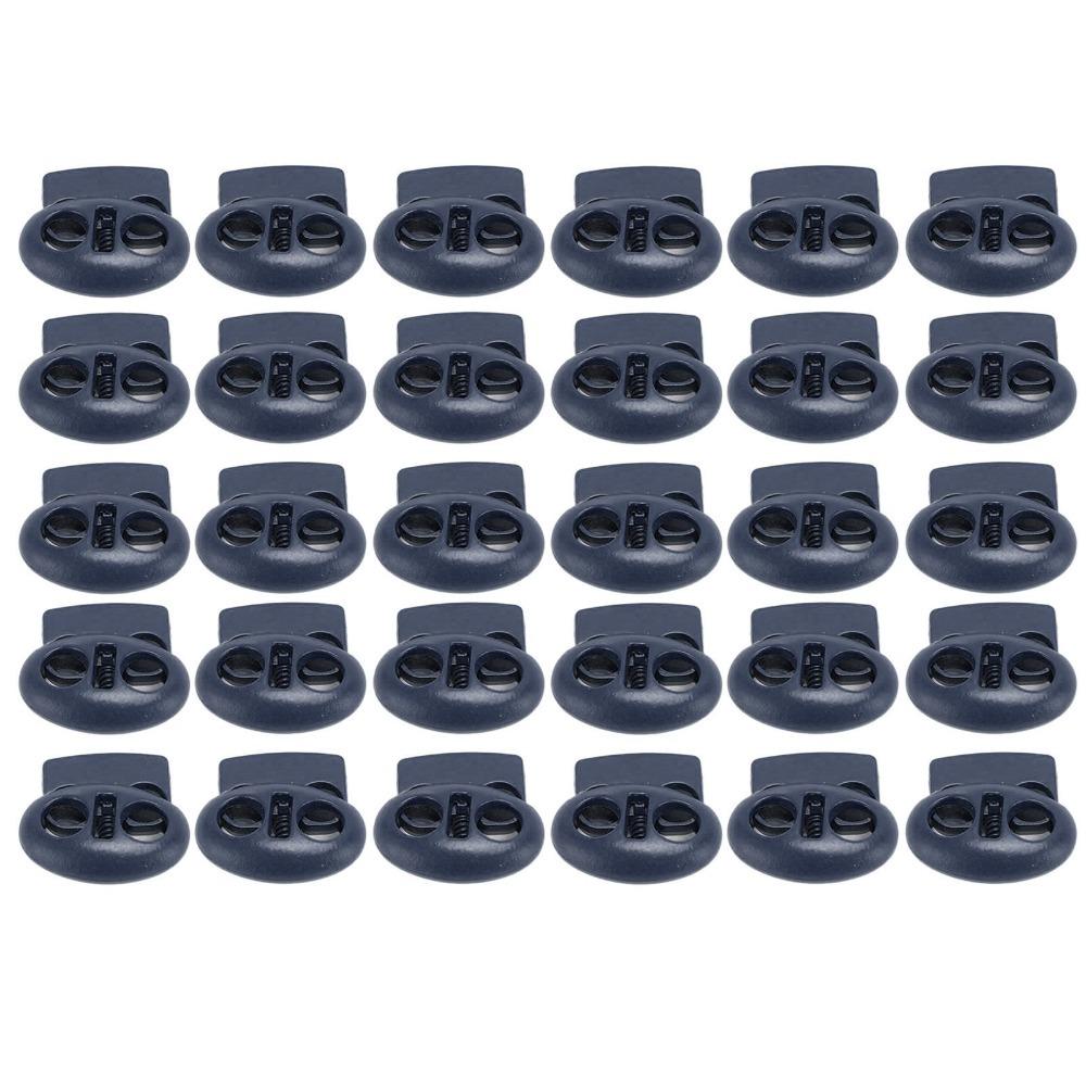 30pcs Fluorescent Green & Dark Blue Spring Stopper Fasteners Double Hole Toggles For Drawstrings