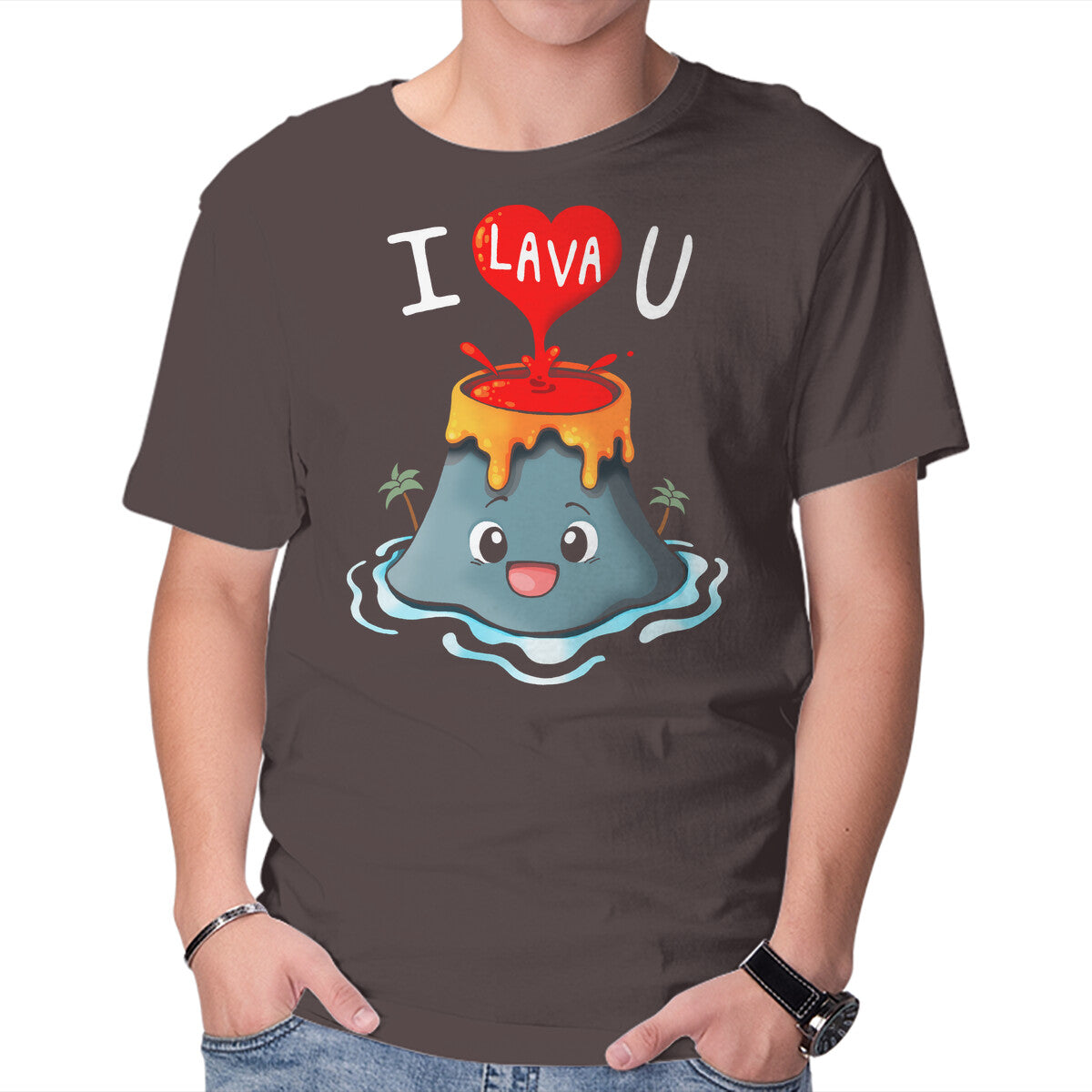 Unisex Crew Neck T-Shirt I Lava You Graphic Short Sleeve Casual Tee XL