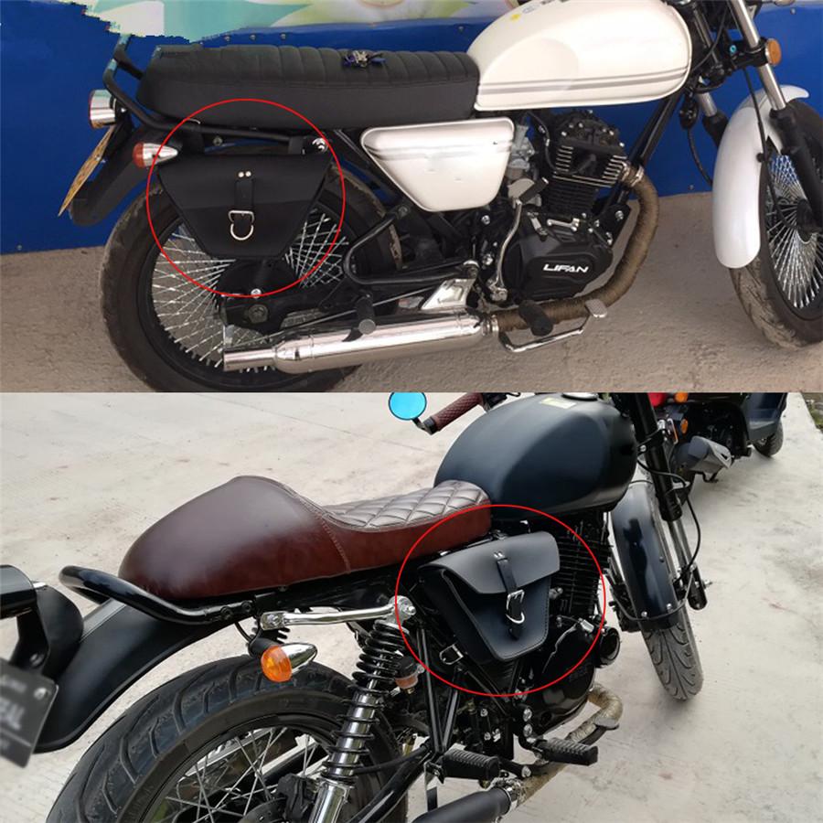 Black Synthetic Leather Motorcycle Side Saddle Bag Luggage For Cafe Racer Custom