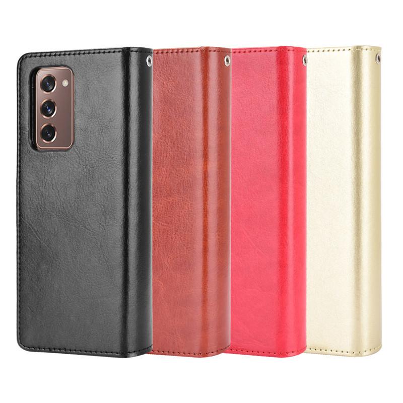 Carcasă potrivită pentru telefonul Samsung Z Fold2 cu slot pentru carduri și flip cover, Carcasă protectoare Galaxy Z Fold2 5G cu model piele crazy horse