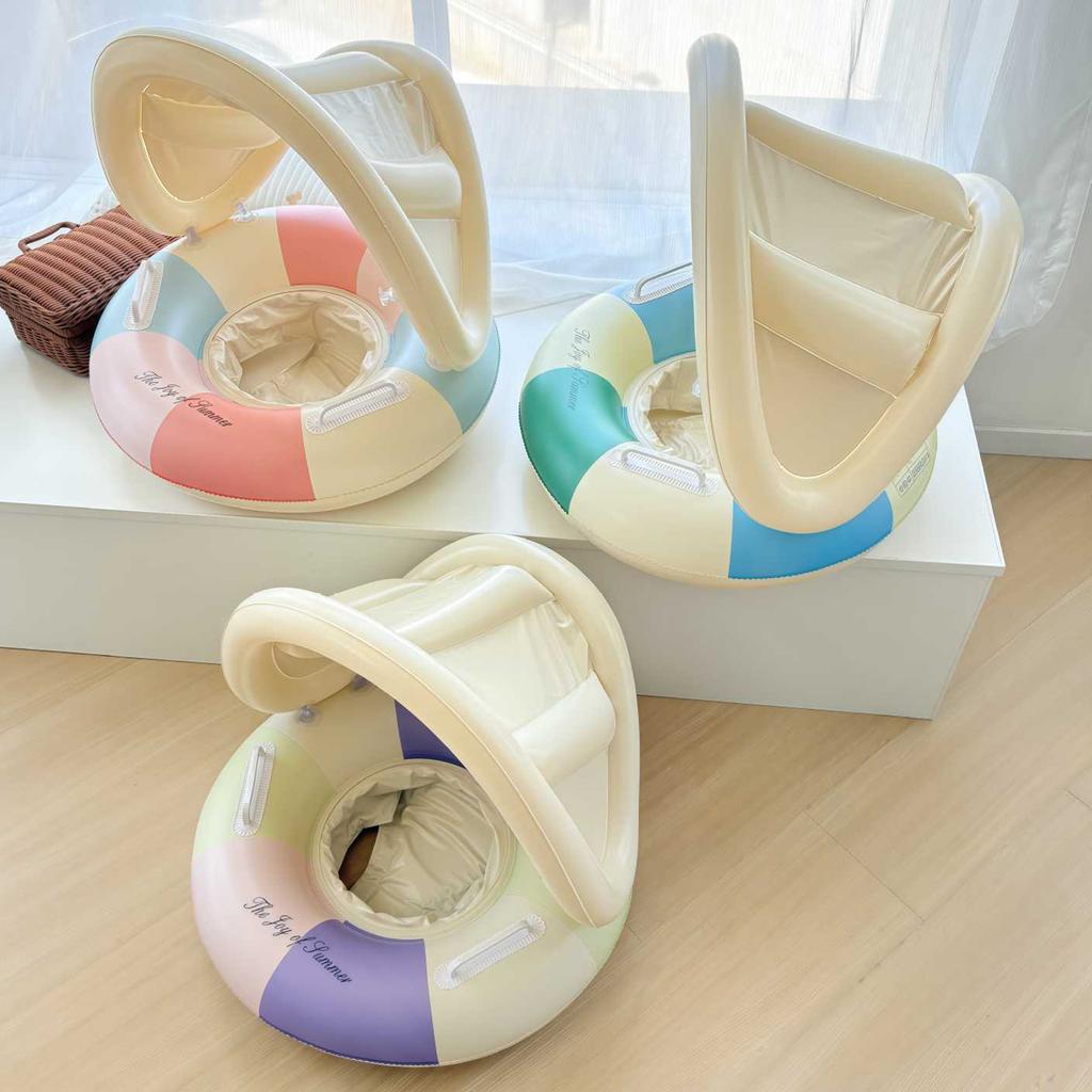 Bouée de Natation Gonflable pour Bébé avec Auvent Amovible & Poignées Flotteur Mignon pour Piscine Bébé Réutilisable pour Extérieur & Jardin Arrière & Jardin & Piscine