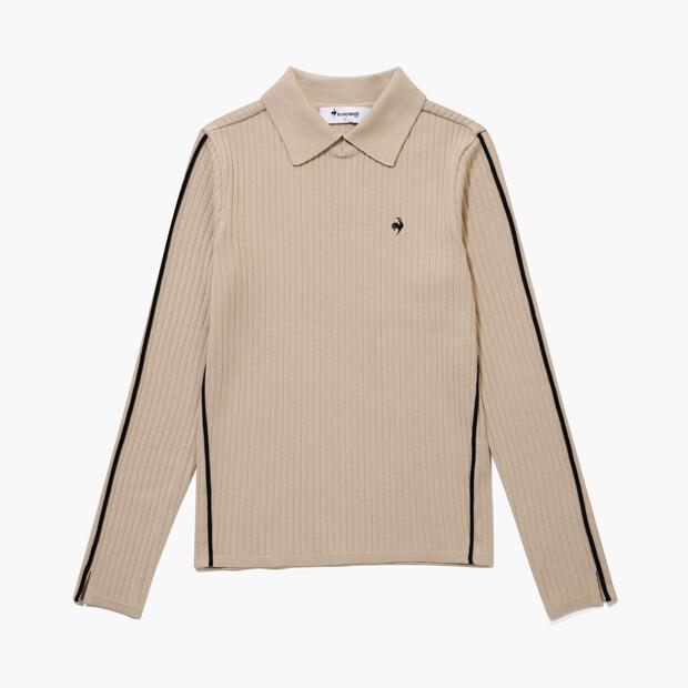 LECOQ GOLF Women'S Ribbed Collared Long Sleeve T-Shirt _Bege Gr122Lkp21
