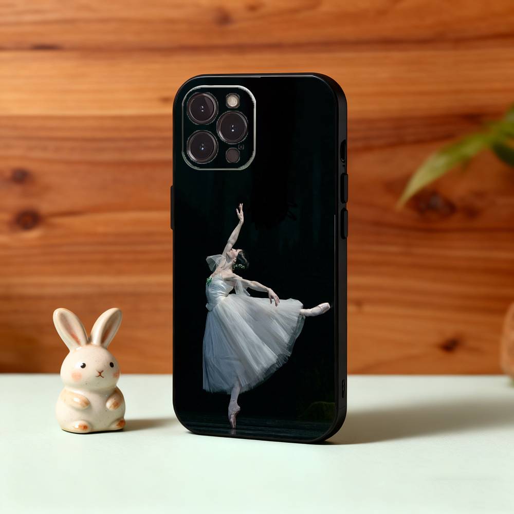 Monochrome Swan-Ballet Girl Phone Case For iPhone17,16,15,14,13,12Plus,Pro Max,XS,5G Soft Silicone Black Cover