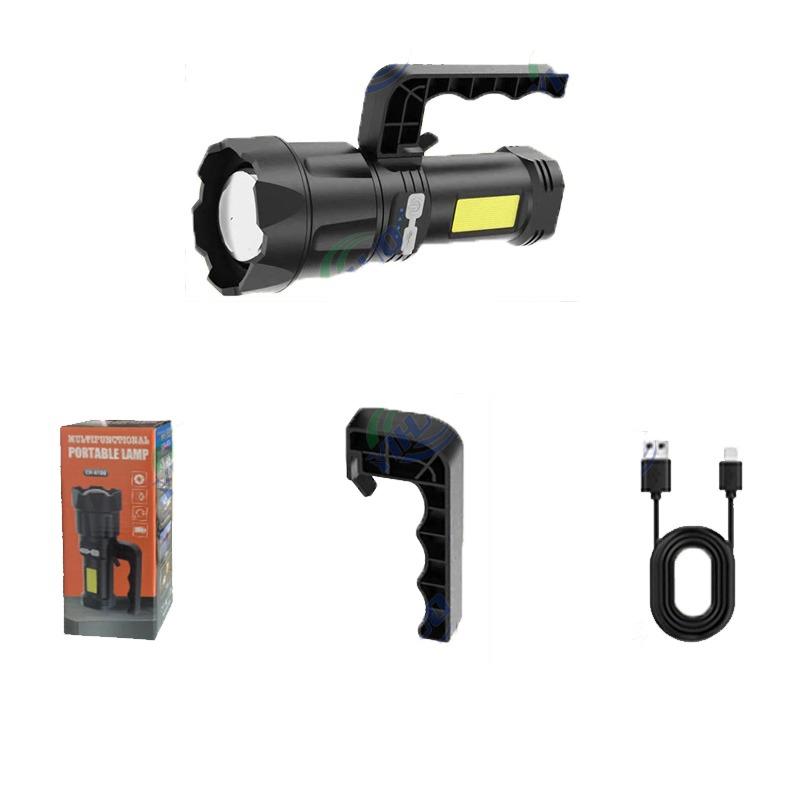 2 IN 1 Ultra Bright Portable LED Flashlight High-power Rechargeable Spotlight with COB Side Lights Supporting Telescopic Zoom