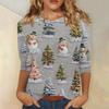 3/4 Sleeve Shirts For Women Print Christmas Tees Blouses Casual Plus Size Basic Tops Pullover