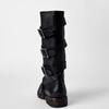 Dámské kozačky nad koleno na platformě s robustním podpatkem, trendy punk gotické boty New Rock z kůže, módní dámská obuv, motocyklová obuv