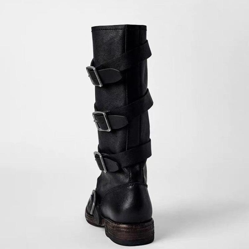 Dámské kozačky nad koleno na platformě s robustním podpatkem, trendy punk gotické boty New Rock z kůže, módní dámská obuv, motocyklová obuv