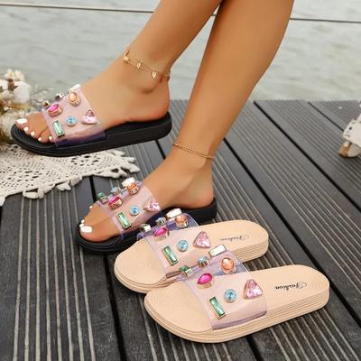 2025 Transparent Slippers Shoes Glitter Slides Multicolored Sandals Low Fashion Platform Soft Jelly Flat Luxury Summer Casual
