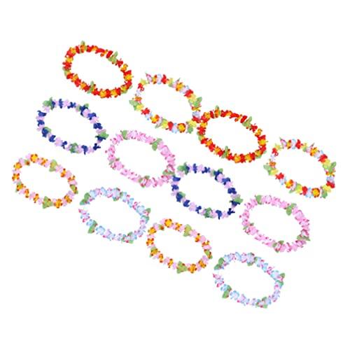 LIOOBO Hawaiian Leis, Set of 12 Colorful Artificial Flower Necklace Garland for Tropical Parties, Beach Hula Dance, and Costume Accessories