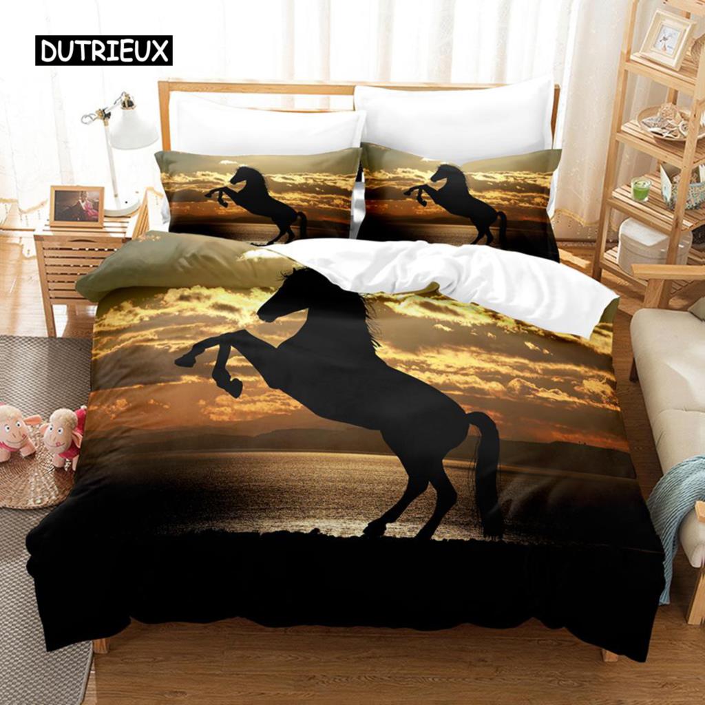 Polyester Comfortable White Horse Pattern Duvet Cover Set With Duvet Cover And Pillowcases King Queen Twin Sizes For All Ages