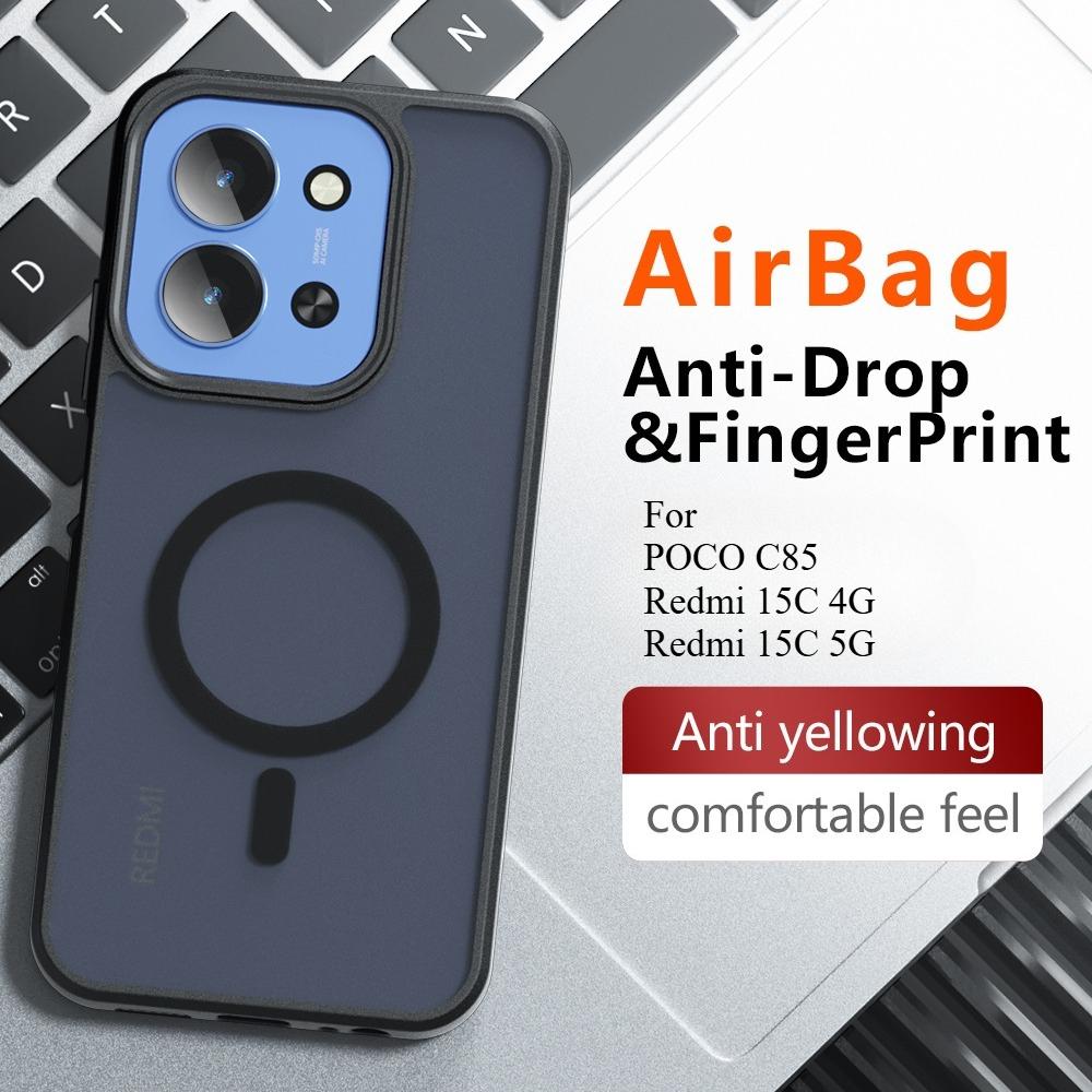 Für POCO C85 Kabelloses Laden Magnetische Acryl Matt Hülle Für Redmi 15C 4G 5G Stoßfest Transparente Abdeckung Harter Bumper