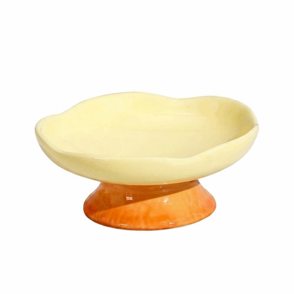Flower Shape Ceramic Cat Bowl Anti-Tip Raised Pet Bowl Tilted Feeding Dish  Drinking Water Plate Yellow