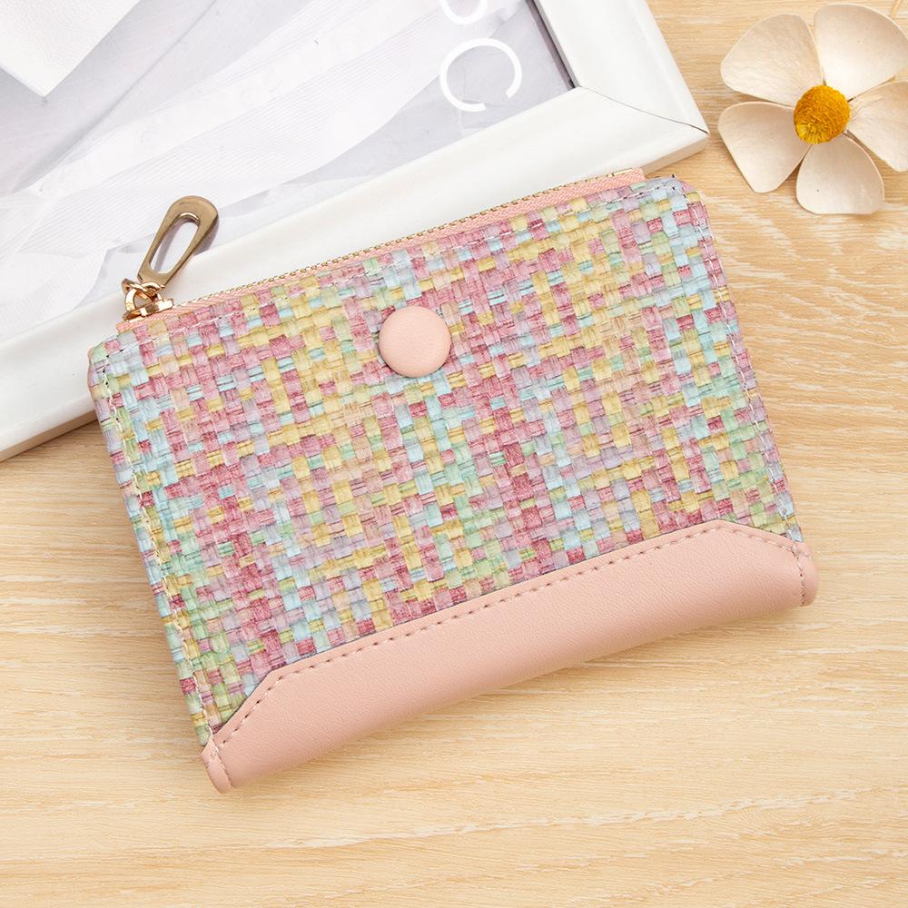 Woven Women's Short Wallet Fashion Change Bag Snap Zipper Coin Bag