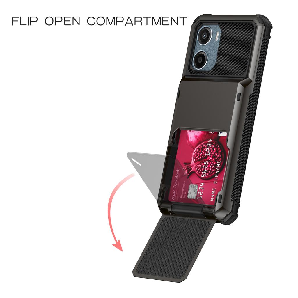 For Motorola Moto E15 4G Case PC+TPU Dual Layer Back Phone Cover with Card Holder