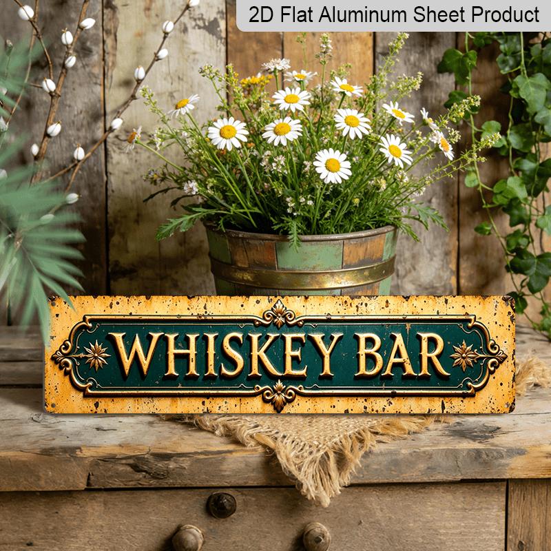 2D Flach, Vintage Europäische Whiskey-Bar-Etikett Aluminium Dekoschild - Grüne & Goldene Metall-Wanddekoration mit Goldenem Schriftzug & Stern-Akzent