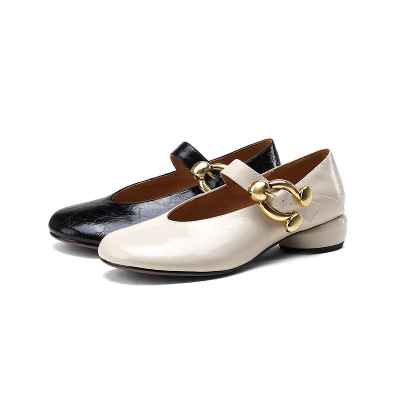 Krazing Pot Sheepskin Fashion Summer Spring Autumn Med Heels Metal Buckle Women  European Design Round Toe Pumps