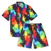 Classic Comfortable Tie-dye Watercolor Ink Color 3D Print Shirt +Shorts Two Piece Set Short Sleeve Flip Collar Shirts Half Pants