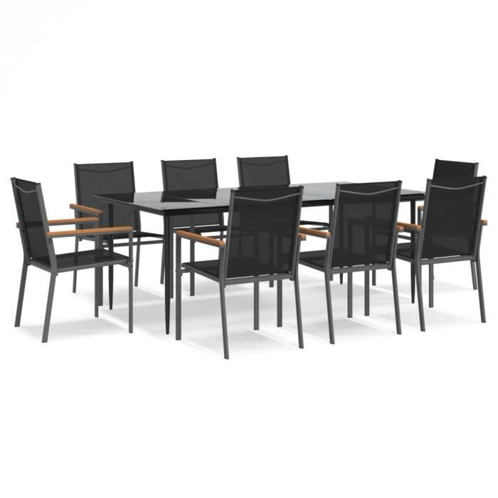 VidaXL Ensemble à manger de jardin 9 pcs noir textilène et acier 3187040