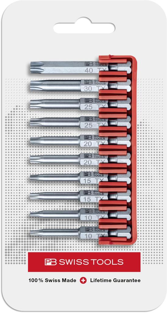 PB Swiss Tools Hex E6 Bit Series Stepped Hex Lobe Bit Set with Bit 10-Piece 1/4" Holder, E6.705CN