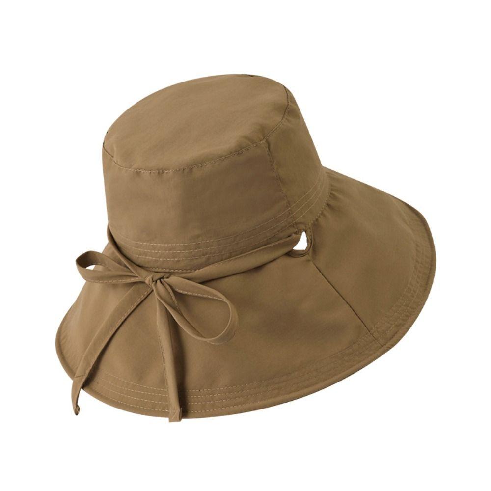 Solid Color Summer Sun Hat Lace Up Bucket Hat Fashion Sunshade Hat  Travel