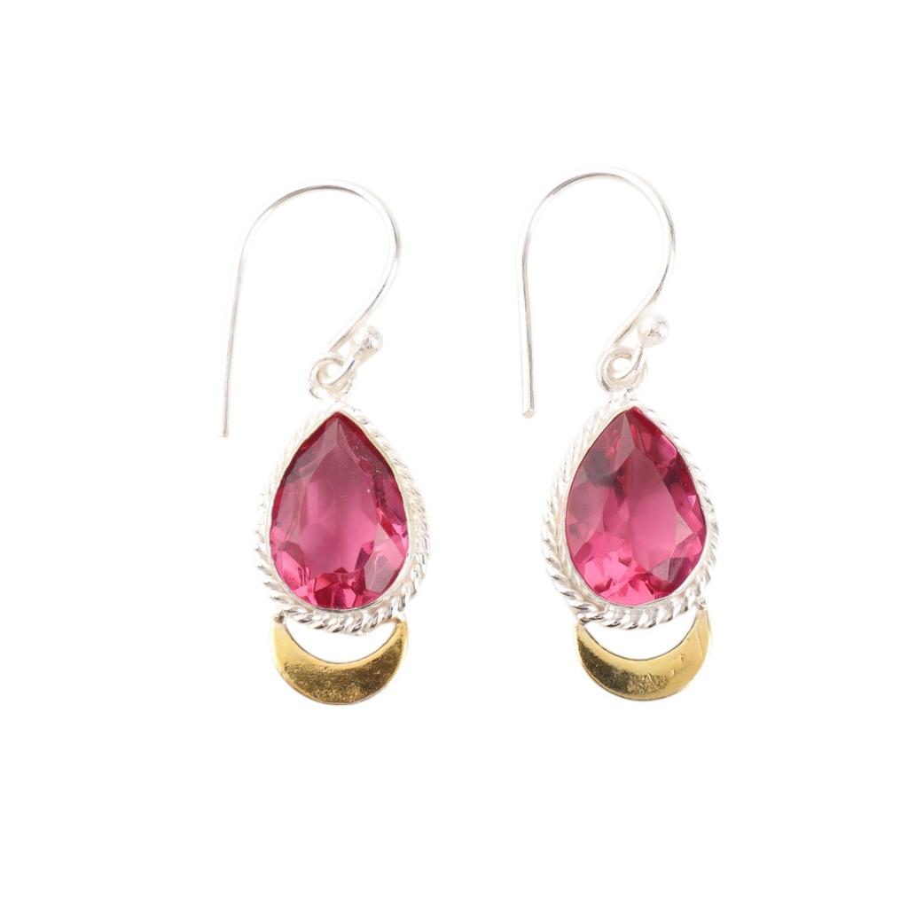 Pink Tourmaline Gemstone 925 Solid Silver Handmade Jewelry Dangle Earrings 1.5" EE-162-5