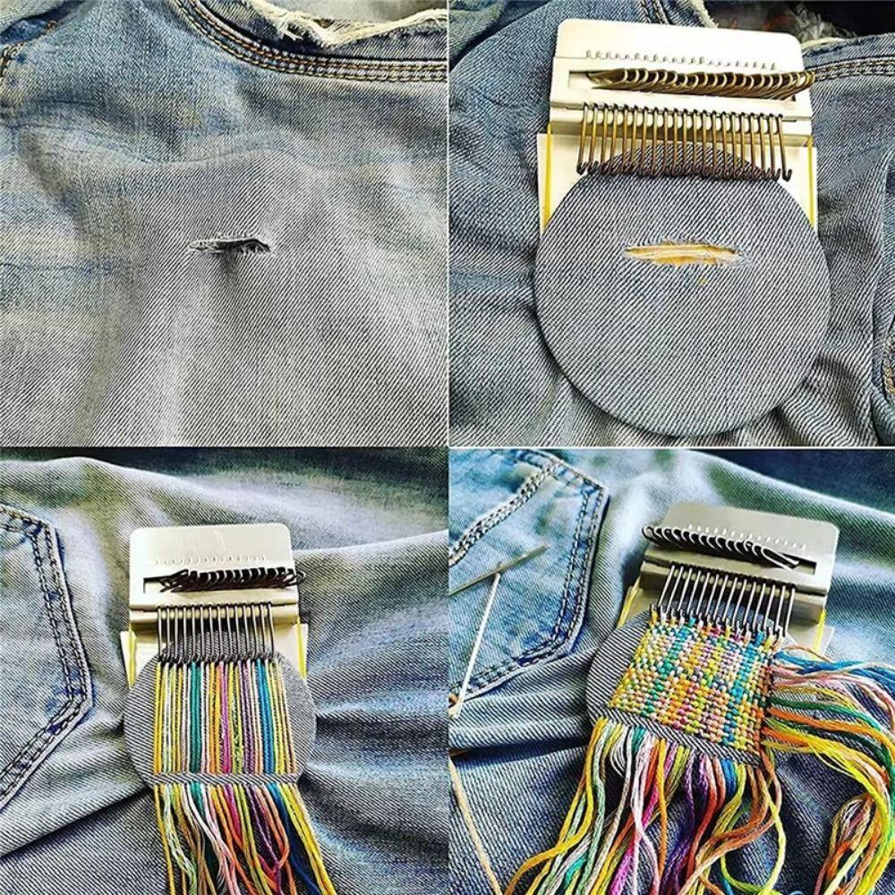 Wooden Frame Small Woven Machine 12/14 Hook Weaving Loom Kit Darning Machine  Mending Socks