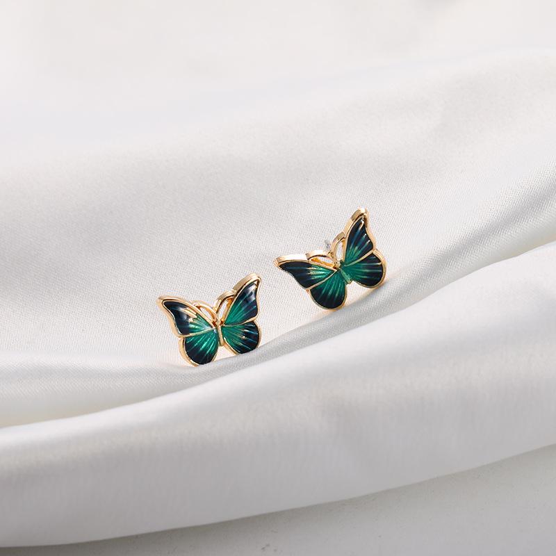 

Green Enamel Butterfly Women s Small Earrings Korean Mini Stud Earrings for Girls Black Oil Side Unique Tiny Ear Accessories