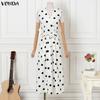 VONDA Rochie lungă de vară pentru femei, stil retro, fără mâneci, cu imprimeu buline, casual, rochie de soare