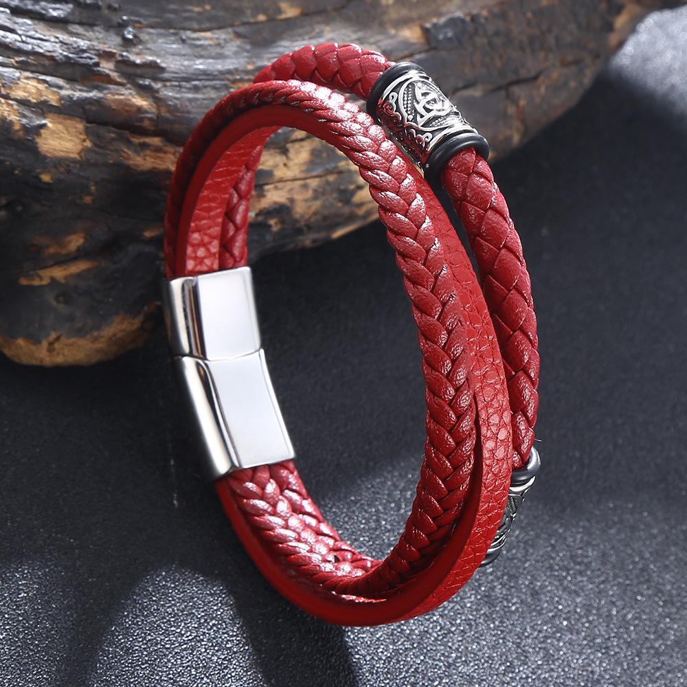 Men's Handmade Leather Bracelet with Cowhide Rope & Alloy Magnetic Buckle