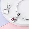 Original Copper Women Bow Charms Bead Zirconium Pink Rosette Pendants Fit Bracelets Diy Jewelry Lover Friend Gift