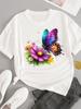(Asian Size) sweet flower feather Short Sleeve T-shirts Women's Top T Female Print  Fashion O-neck Casual Clothing  Graphic Tee