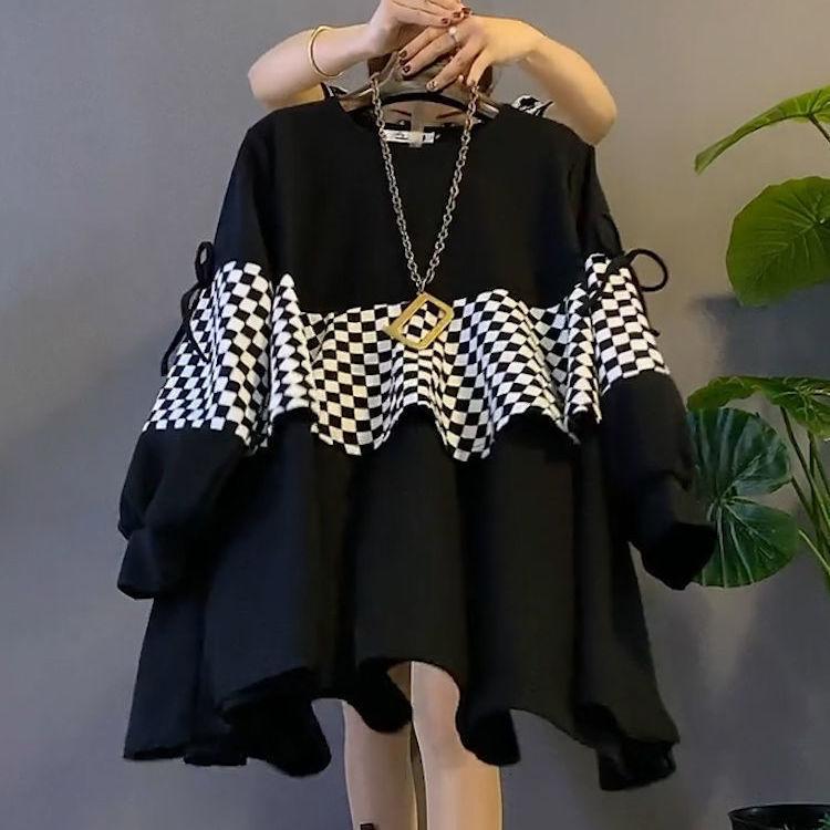 Spring and Autumn Korean Version of The Fake Two-piece Blouse Women's Meat-covering Slimming Western Style Mid-length Sweater