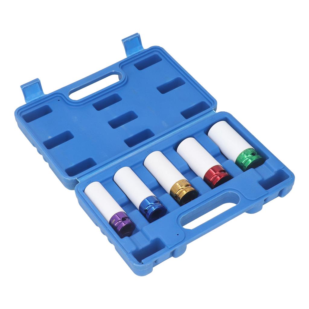 5Pcs Impact Socket Set 15 17 19 21 22mm 6 Point Wheel Nut Socket Set Set for 1 2in Drive
