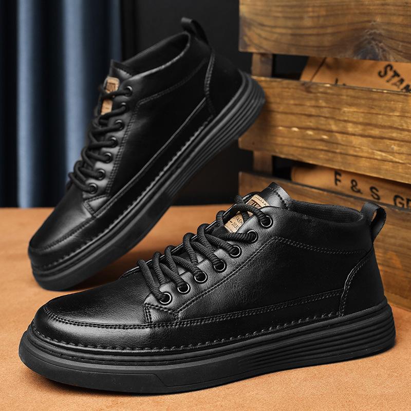 Men's Shoes Autumn and Winter High-top Brown Platform Tooling Board Shoes Men's Mid-top Casual Leather Shoes Retro Martin Short Boots