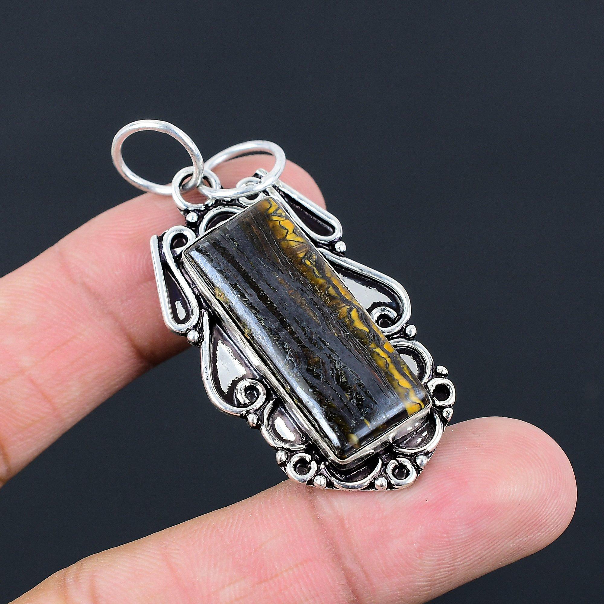 

Iron Tiger Eye Stone 925 Sterling Silver Anniversary Ethnic Engagement Pendant